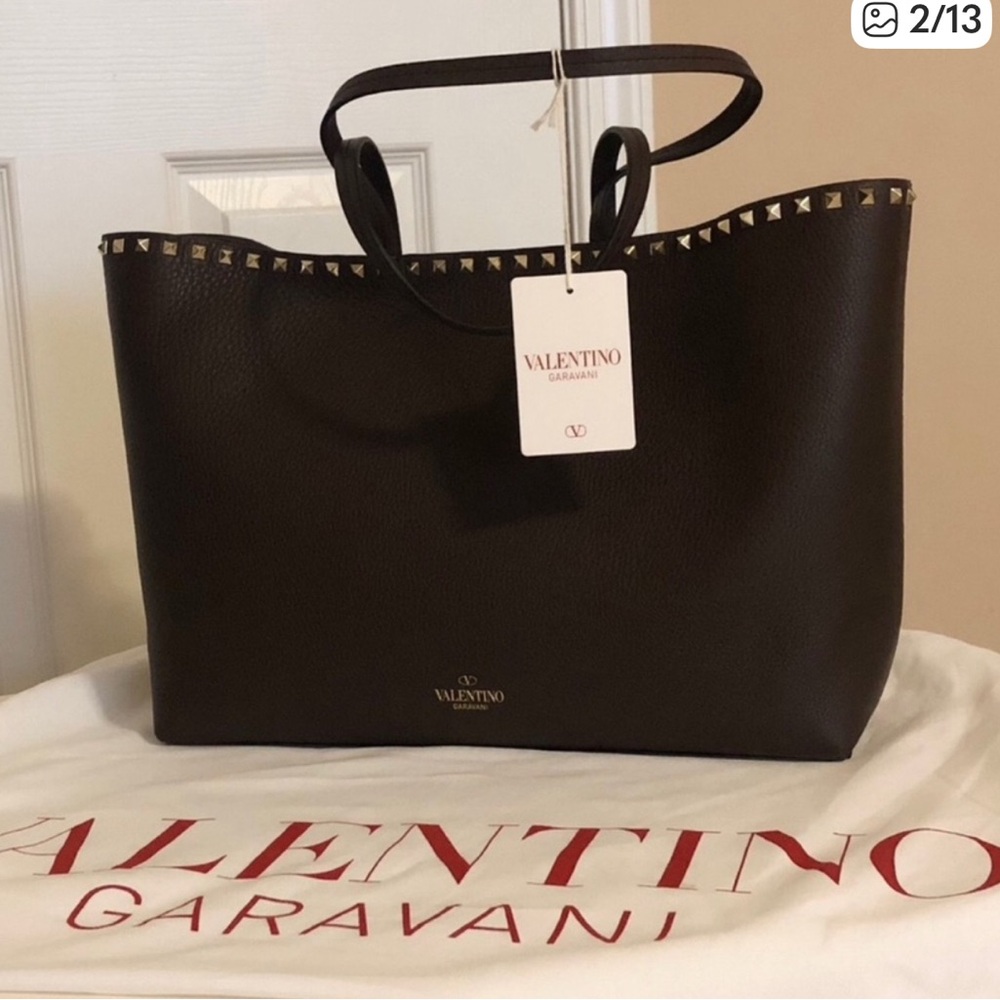 Valentino Garavani Dark Brown Studded Tote